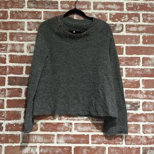 Knitted & Knotted Anthropologie Gray Soft Wool Beaded Neckline Sweater Medium